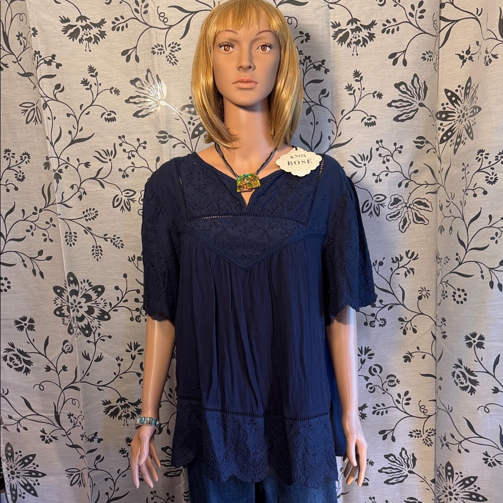 Knox Rose Dark Blue Lace Blouse